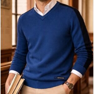 VTG Abercrombie & Fitch Mens Classic Casual V-neck Knit Sweater Sz M Blue Preppy